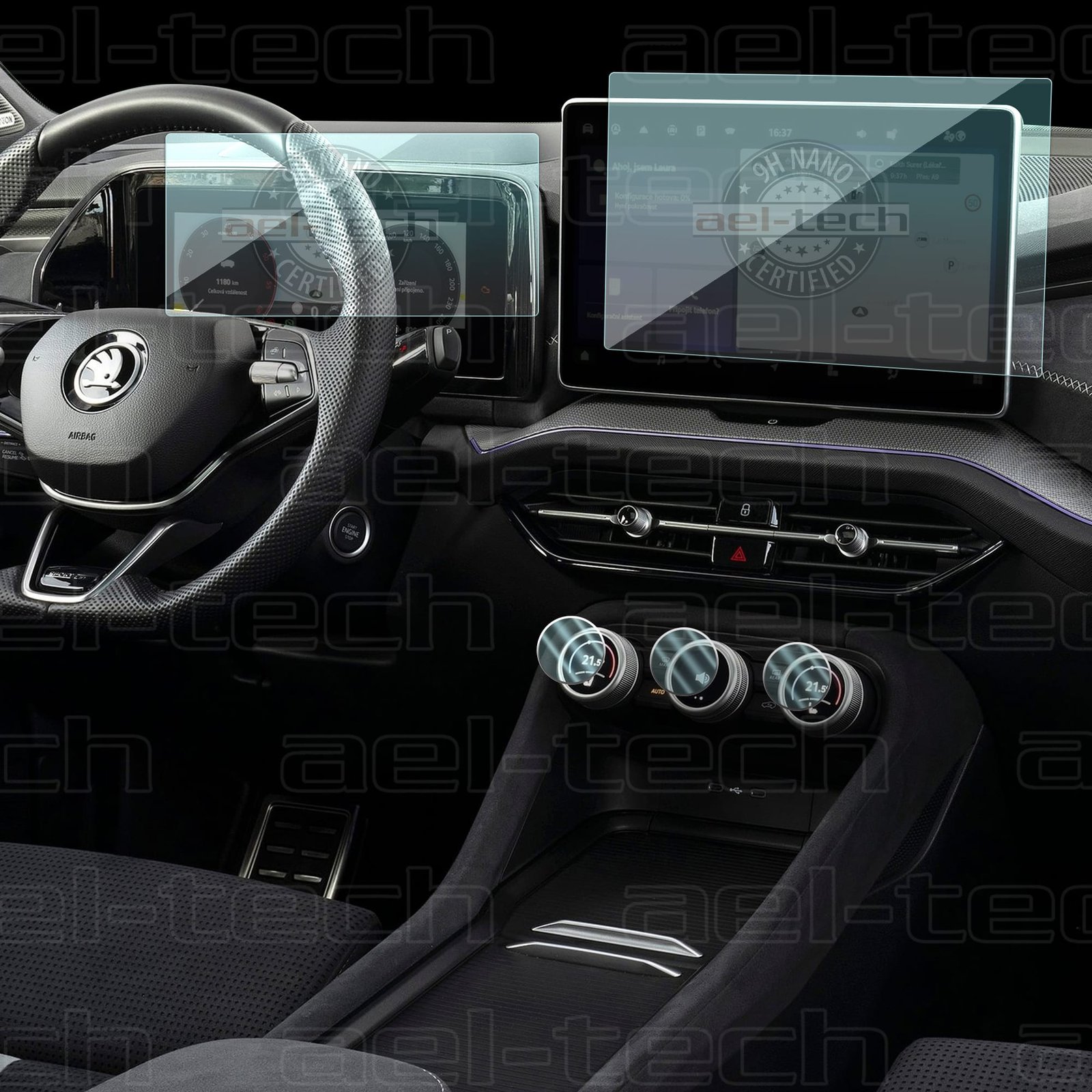 SkodaKodiaqNavigasyon copy Skoda Kodiaq Uyumlu 13 inç Navigasyon Dijital gösterge ve Klima iç Ekran 9H Nano Ekran Koruyucu 3lü set - Görsel 1