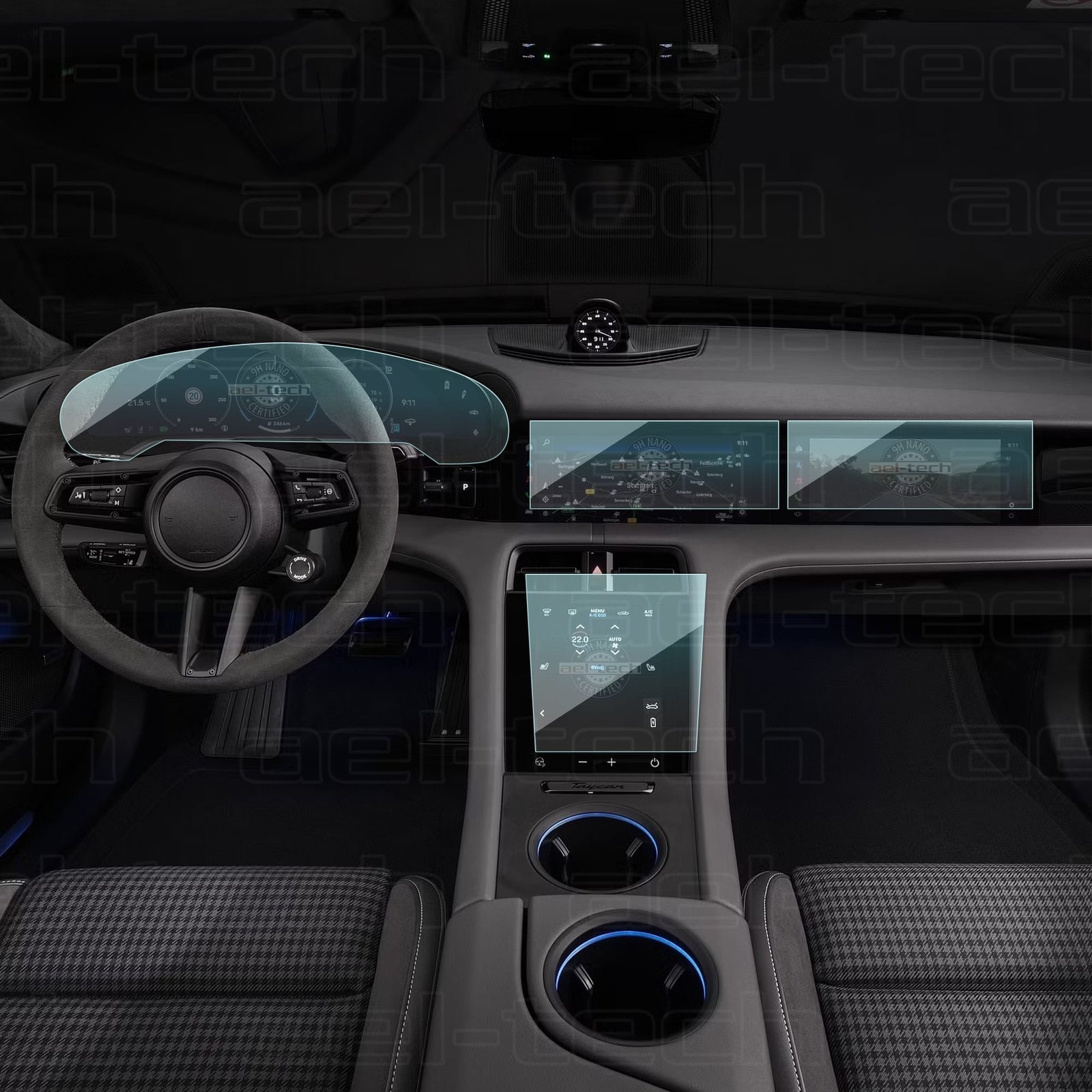 porschetaycan2025ekrankoruyucu copy Porsche Taycan Uyumlu Dijital Gösterge,Navigasyon ve Klima 9H Nano Ekran Koruyucu 4lÜ Set - Görsel 1