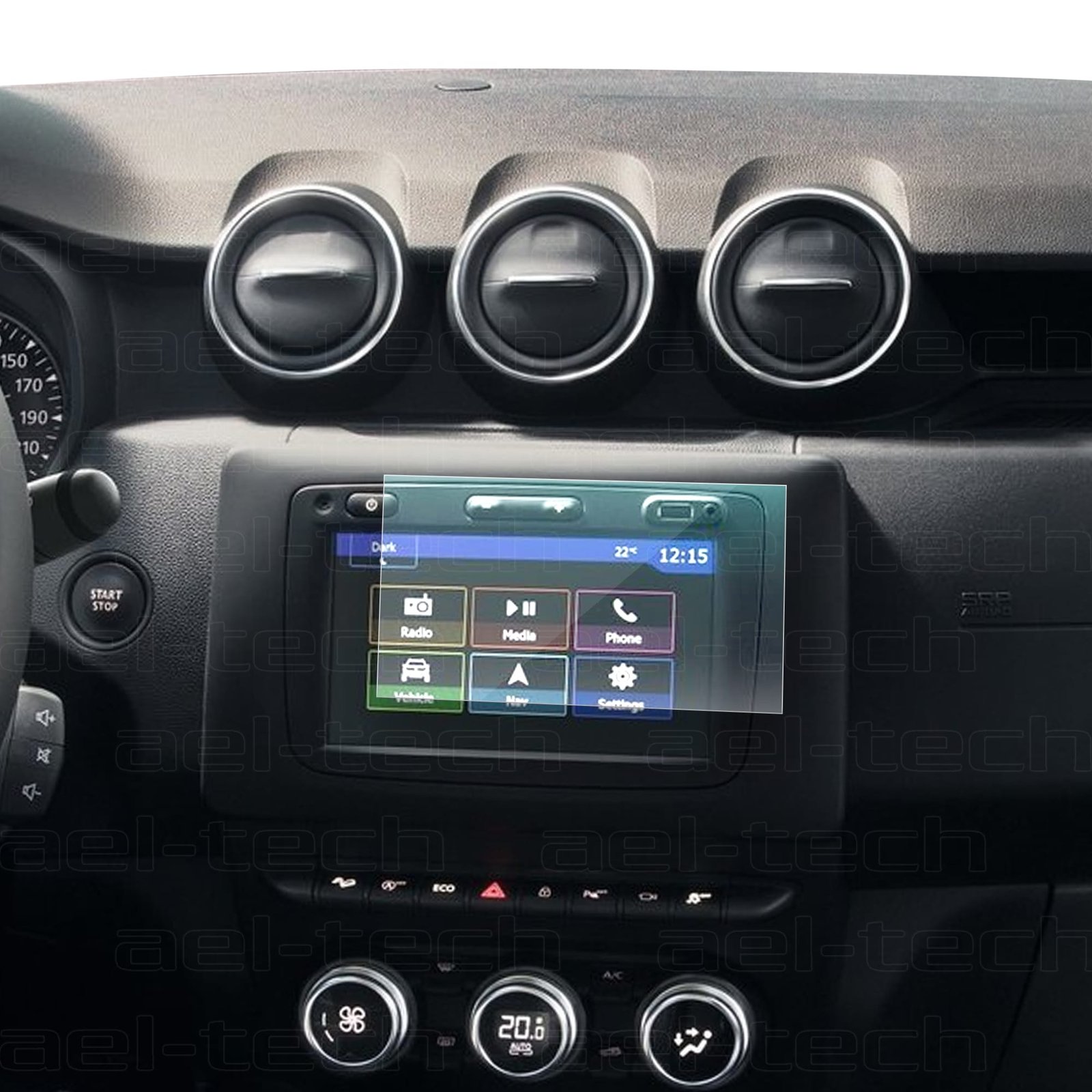 duster8 Dacia Duster 2021-2022 Uyumlu 8 İnç Navigasyon 9H Nano Ekran Koruyucu - Görsel 1