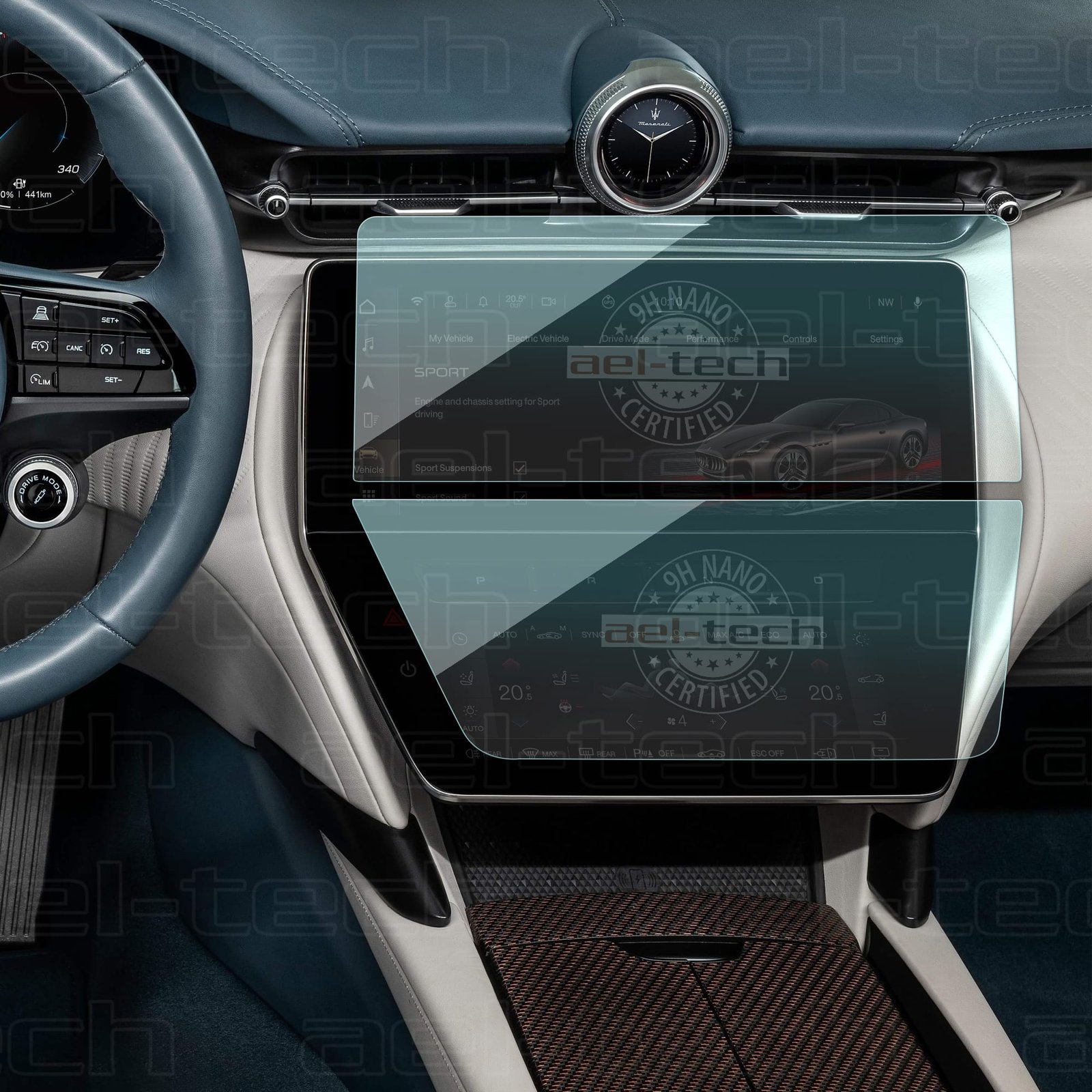 Maserati GranCabrio Folgore Navigasyon copy Maserati GranCabrio Folgore 12,3 İnç Navigasyon 8,8 inç Alt Ekran 9H Nano Ekran Koruyucu 2li Set - Görsel 1