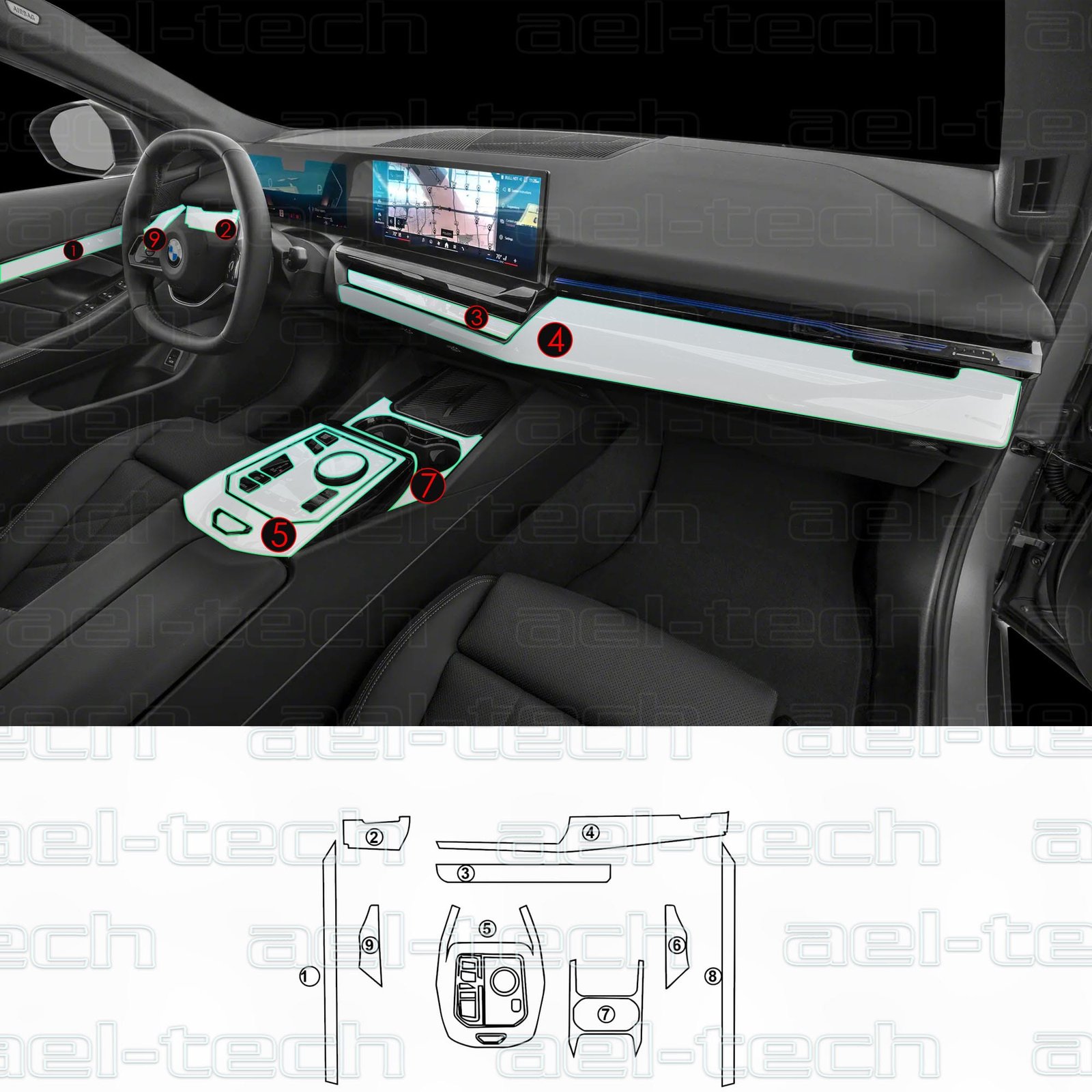 BMW5SeriesG30kokpitsetppfff Bmw 5 Seri Uyumlu Piano Black Tpu Koruyucu 9 Lu Set - Görsel 1