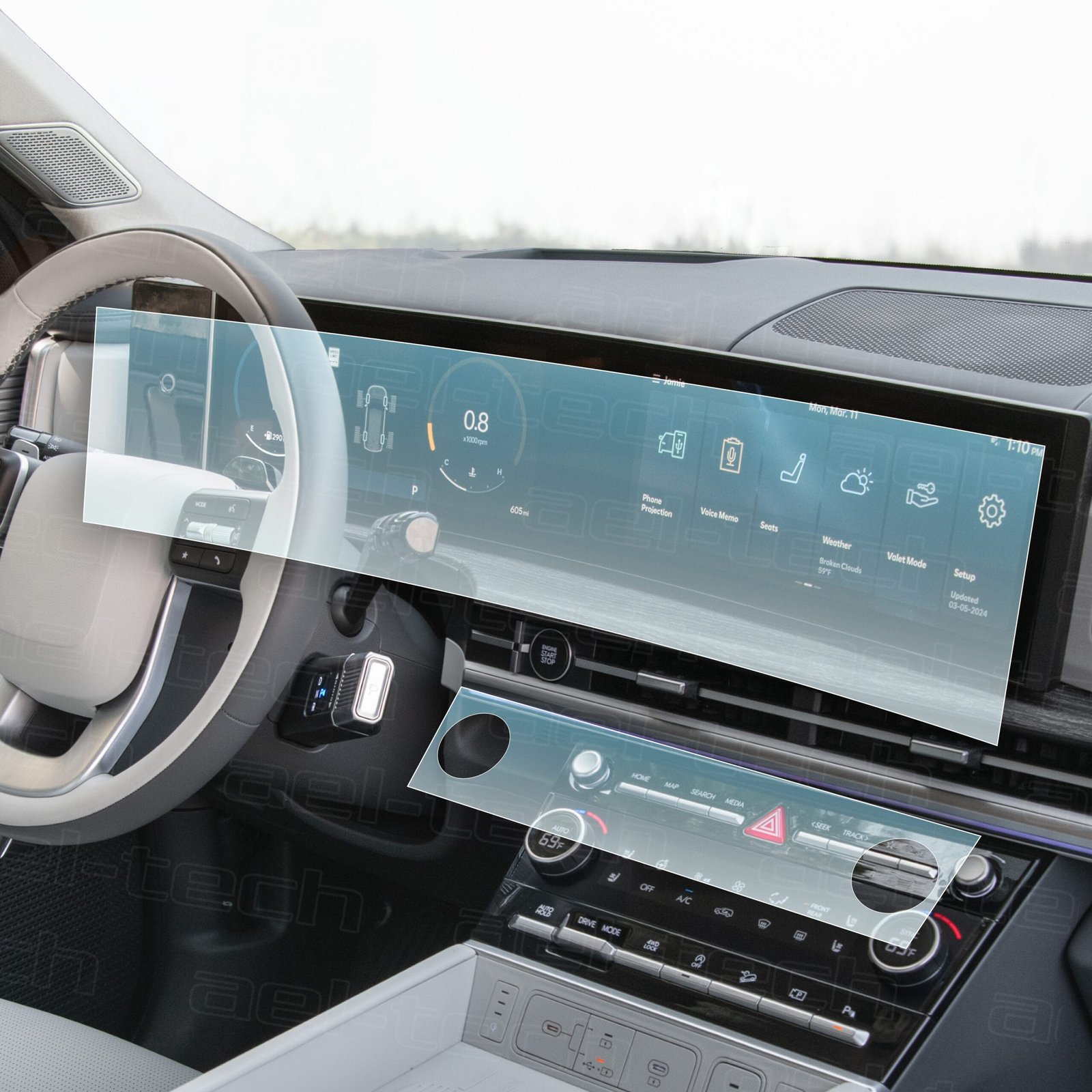 2025HyundaiSantaFe2 Hyundai Santa Fe Uyumlu 12.3 İnç Navigasyon ve Klima Kontrol 9H Nano Ekran Koruyucu 2'li Set 2024-2025 - Görsel 1